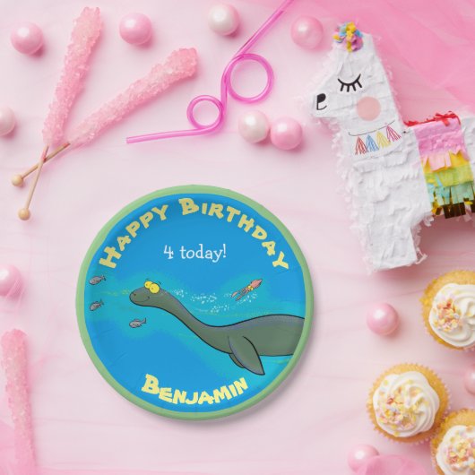 かわいい海の恐竜の漫画のパーソナライズされた誕生日 ペーパープレート (パーティー)