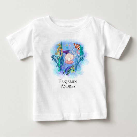 かわいい海の海カラフル生葉物 ベビーTシャツ (正面)