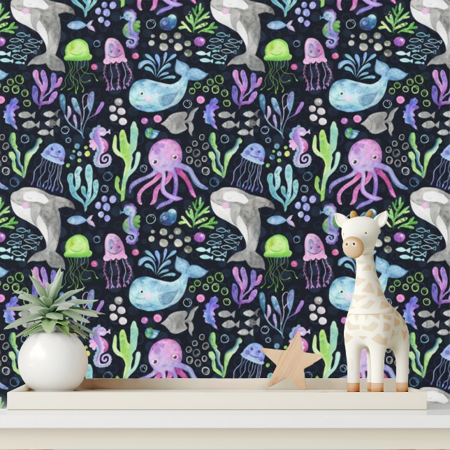 かわいい海の海動物クジラタコクラゲ 壁紙 (クリエイターアップロード済み)