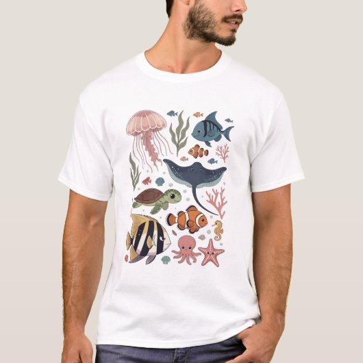 かわいい海の生き物たち Tシャツ (正面)