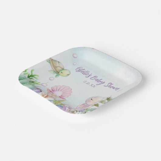 かわいい海の生き物ピンクの赤ちゃんシャワープレート ペーパープレート (傾斜あり)