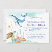 かわいい海の生き物 誕生日 招待状 (正面)