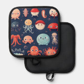 かわいい海の生き物、魚、キッチン雑貨 鍋敷き (正面/裏面)