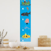 かわいい海の生物の潜水艦ボート成長チャート ポスター (キッチン)