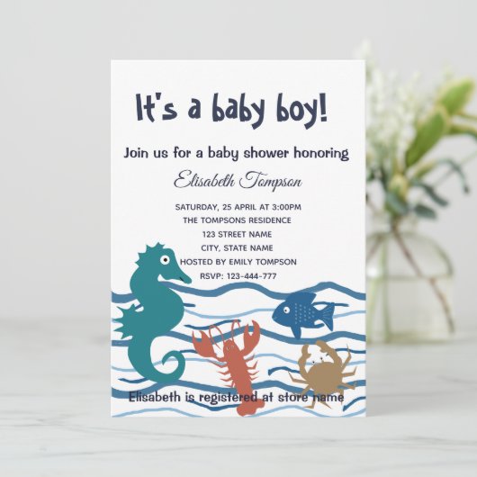 かわいい海の男の子の赤ちゃんシャワー 招待状 (スタンド正面)