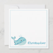 かわいい海の青いクジラの名入れカード ノートカード (正面)