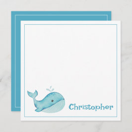 かわいい海の青いクジラの名入れカード ノートカード