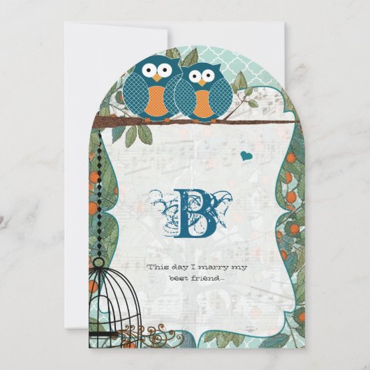 かわいい海の青いフクロウが最高の友友の結婚嫁に 招待状 (裏面)