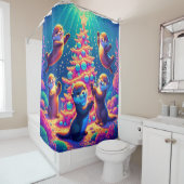 「かわいい海の飾カワウソのクリスマスツリー」 シャワーカーテン (インサイチュ)