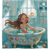 かわいい海をテーマにしたバスタイムガール シャワーカーテン (正面)