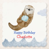かわいい海オッターホタテ誕生日パーティー ペーパーコースター (正面)