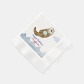 かわいい海オッターホタテ誕生日パーティー 縁ありカクテルナプキン (角)