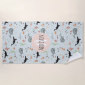 かわいい海クジラと海のパターンキッズ ビーチタオル (正面)