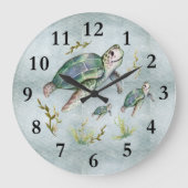 かわいい海シークリージャーカメベビー子供部屋キッズ ラージ壁時計 (正面)