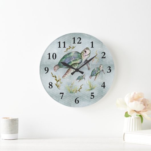 かわいい海シークリージャーカメベビー子供部屋キッズ ラージ壁時計 (ホーム)