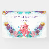 かわいい海シータコカラフルハッピーバースデー 横断幕 (横)