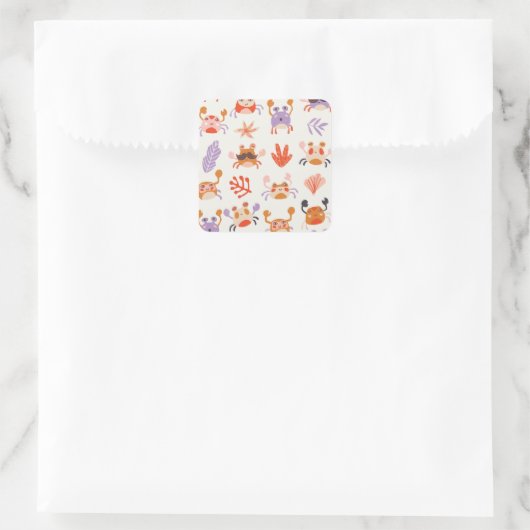 かわいい海シーフレンズ珊瑚蟹の水色 スクエアシール (バッグ)