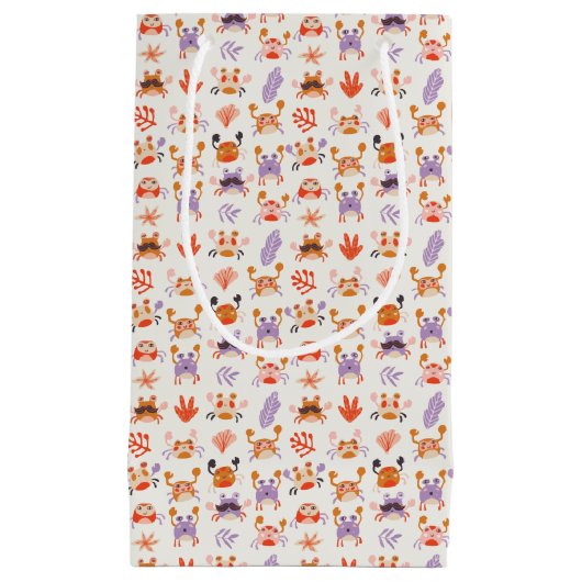 かわいい海シーフレンズ珊瑚蟹の水色 スモールペーパーバッグ (正面)