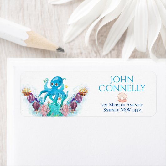 かわいい海シーベビータコカラフルアドレスラベ ラベル (インサイチュ)