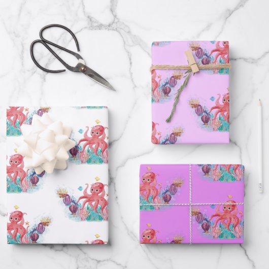 かわいい海シーベビータコカラフル ラッピングペーパーシート (正面)