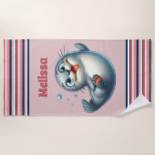 かわいい海シールの名前 ビーチタオル (正面)