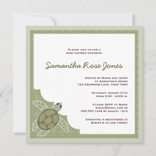 かわいい海テーマベビーシャワー-緑 招待状 (正面)