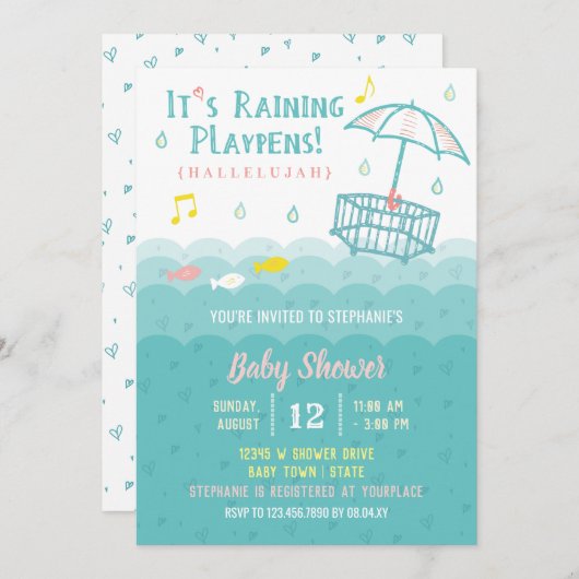 かわいい海ハートお洒落ベビーシャワー招待状 招待状 (正面/裏面)