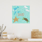 かわいい海パーソナライズされた生き物の壁画 ポスター (キッチン)