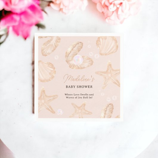かわいい海ビーチ小さな真珠の赤ちゃんシャワー スタンダードカクテルナプキン