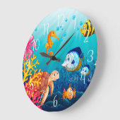 かわいい海フィッシュビーチハウス ラージ壁時計 (傾斜)