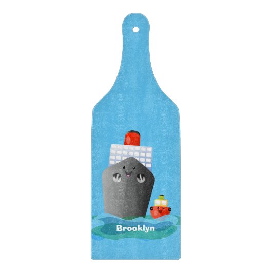 かわいい海ライナー船のタグ漫画イラストレーション カッティングボード (正面)