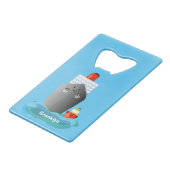 かわいい海ライナー船のタグ漫画イラストレーション クレジットカード栓抜き (正面アングル)