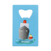 かわいい海ライナー船のタグ漫画イラストレーション クレジットカード栓抜き (裏面)