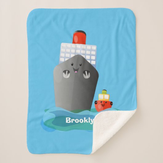 かわいい海ライナー船のタグ漫画イラストレーション シェルパブランケット (正面)