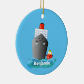 かわいい海ライナー船のタグ漫画イラストレーション セラミックオーナメント (右)