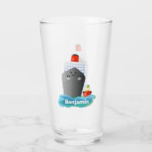 かわいい海ライナー船のタグ漫画イラストレーション タンブラーグラス (裏面)