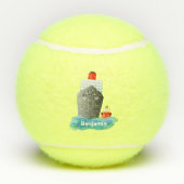 かわいい海ライナー船のタグ漫画イラストレーション テニスボール (裏面)