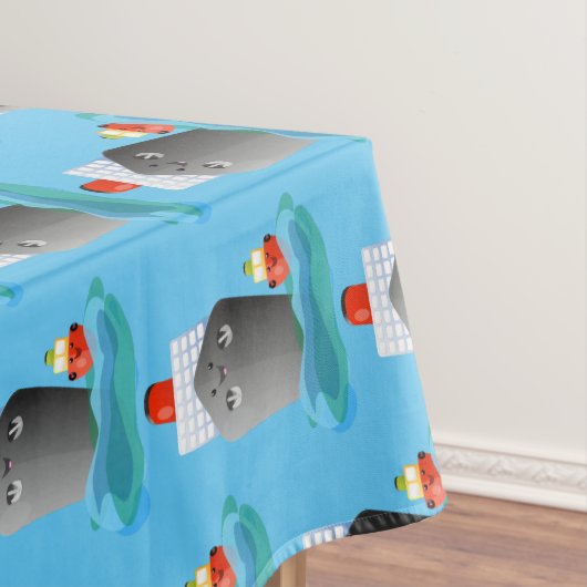 かわいい海ライナー船のタグ漫画イラストレーション テーブルクロス (インサイチュ)