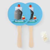 かわいい海ライナー船のタグ漫画イラストレーション ハンドファン (正面&裏面)