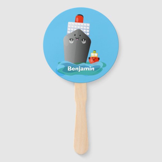 かわいい海ライナー船のタグ漫画イラストレーション ハンドファン (正面)