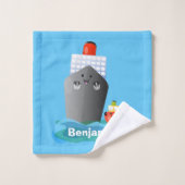 かわいい海ライナー船のタグ漫画イラストレーション バスタオルセット (ウォッシュタオル)