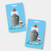 かわいい海ライナー船のタグ漫画イラストレーション バッジ (正面＆裏面)