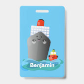 かわいい海ライナー船のタグ漫画イラストレーション バッジ (裏面)