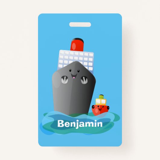 かわいい海ライナー船のタグ漫画イラストレーション バッジ (裏面)