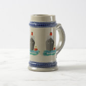 かわいい海ライナー船のタグ漫画イラストレーション ビールジョッキ (正面右)