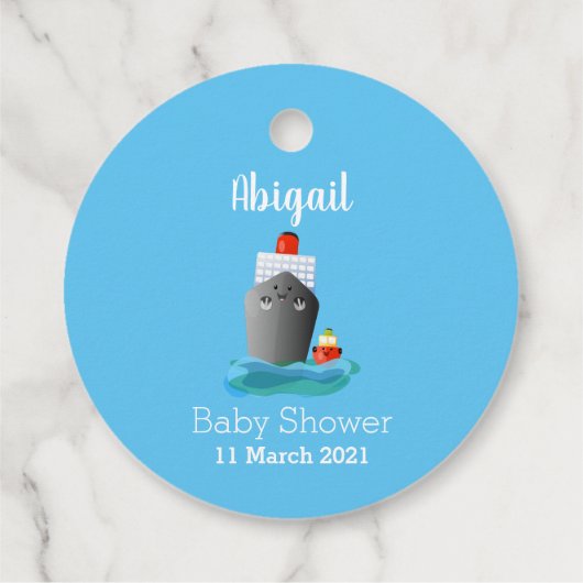 かわいい海ライナー船のタグ漫画イラストレーション フェイバータグ (裏面)