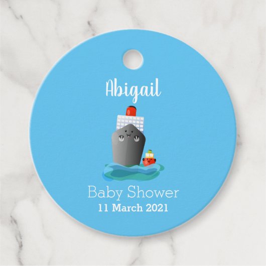 かわいい海ライナー船のタグ漫画イラストレーション フェイバータグ (正面)