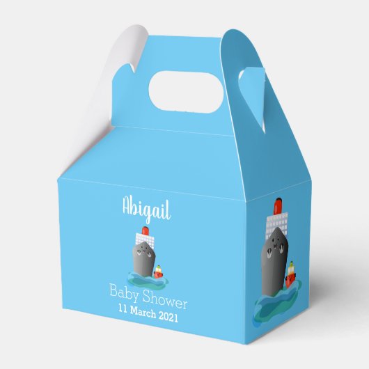 かわいい海ライナー船のタグ漫画イラストレーション フェイバーボックス (正面サイド)