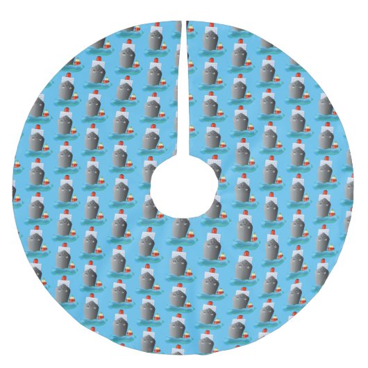 かわいい海ライナー船のタグ漫画イラストレーション ブラッシュドポリエステルツリースカート (正面)