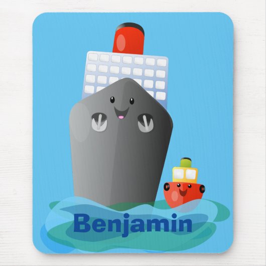 かわいい海ライナー船のタグ漫画イラストレーション マウスパッド (正面)